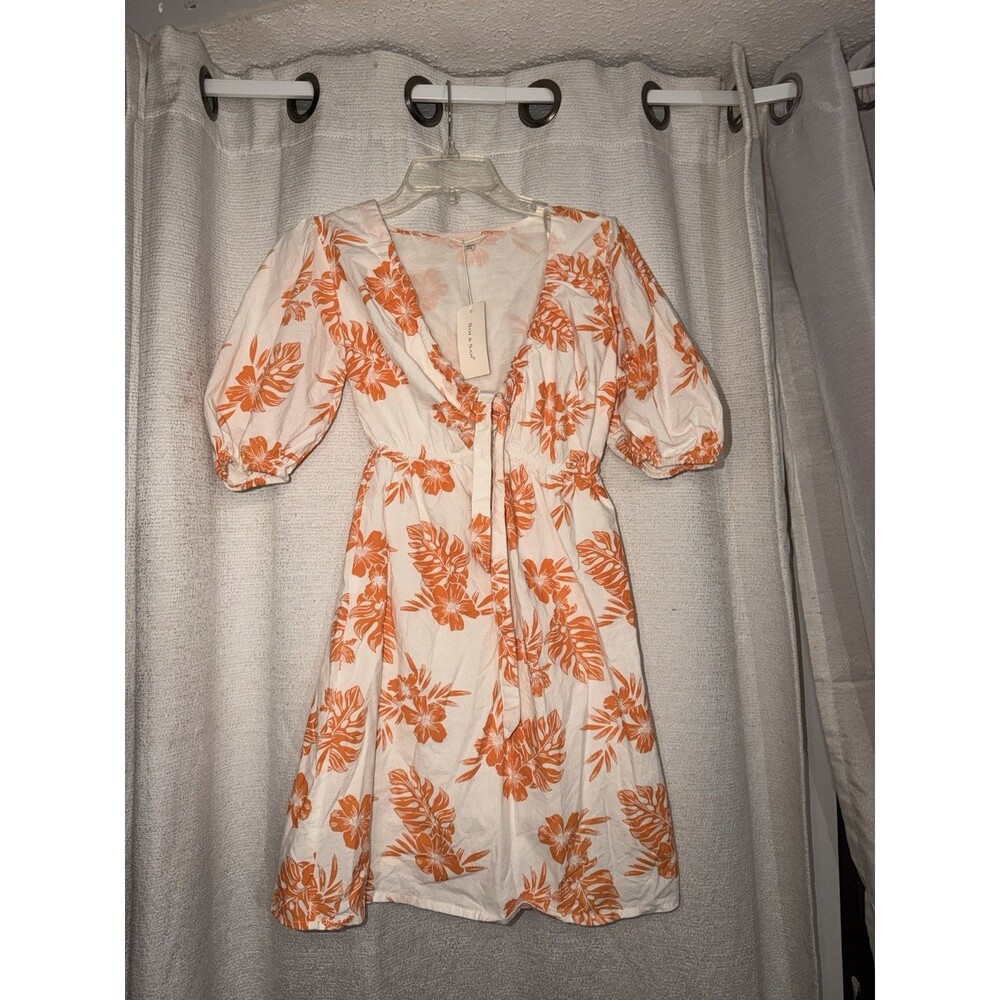 Anthropologie Sim And Sam Dress Women’s Size S Cotton Orange/White Floral Design